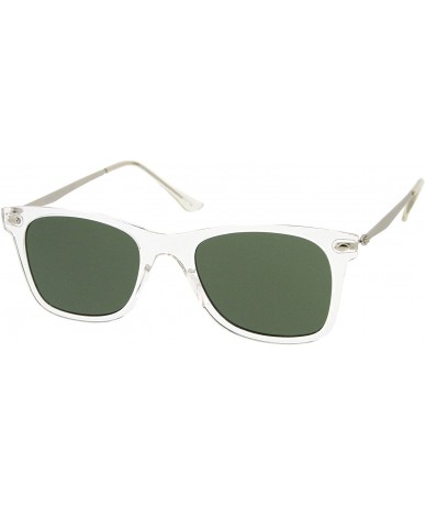 Rectangular Super Flat Slim Metal Temples Square Flat Lens Horn Rimmed Sunglasses 51mm - Clear-silver / Green - CT12MXW2DQK $...