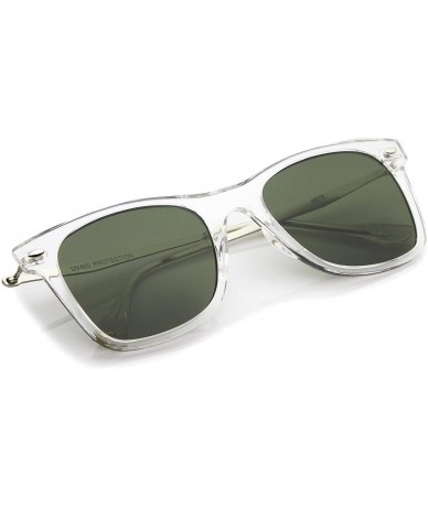 Rectangular Super Flat Slim Metal Temples Square Flat Lens Horn Rimmed Sunglasses 51mm - Clear-silver / Green - CT12MXW2DQK $...