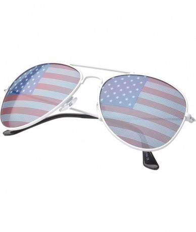 Aviator Patriot USA Flag Classic Teardrop Aviator Sunglasses UV400 - White - CI11NUXSVFH $12.44