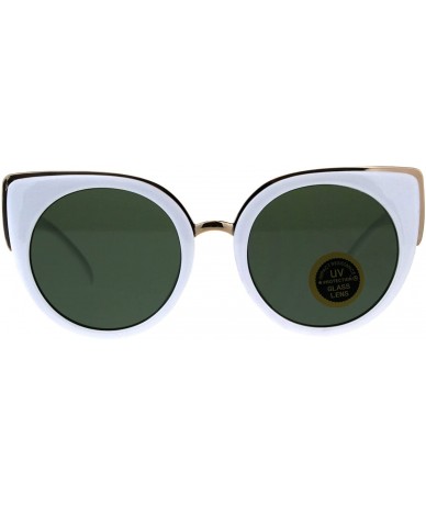 Cat Eye Womens Temper Glass Lens Round Circle Lens Cat Eye Mod Sunglasses - White Green - CD18D5T63YU $19.07