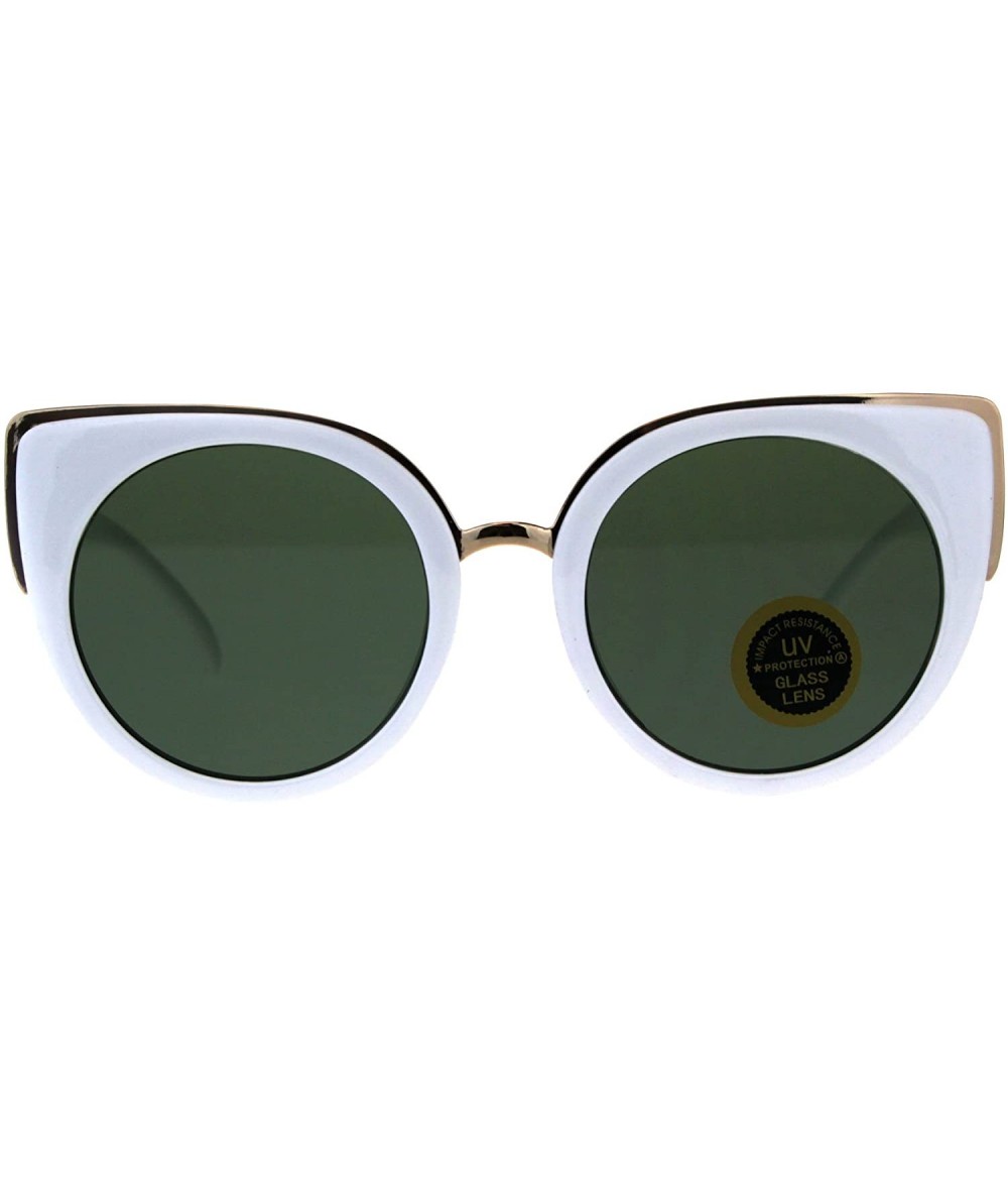 Cat Eye Womens Temper Glass Lens Round Circle Lens Cat Eye Mod Sunglasses - White Green - CD18D5T63YU $8.62