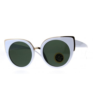 Cat Eye Womens Temper Glass Lens Round Circle Lens Cat Eye Mod Sunglasses - White Green - CD18D5T63YU $8.62