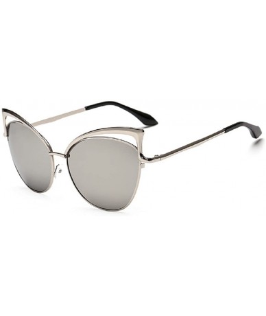 Goggle Sunglasses Women Oversized Cateye Fashion Metal Frame Mirrored Goggles - Silver - CQ18CRKAE9L $6.85