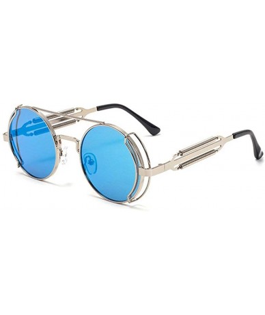 Round Punk Round Retro Sunglasses Men Women 2020 Fashion Metal Frame Sun Glasses Spring leg Shades UV400 - Ice Blue - C81937L...