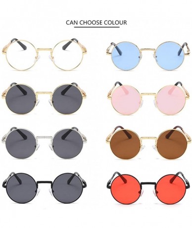 Oversized Unisex Glasses - UV400 Protection Round Vintage Steampunk Sunglasses - Black Frame Red Lens - CF190EZL52Y $18.34