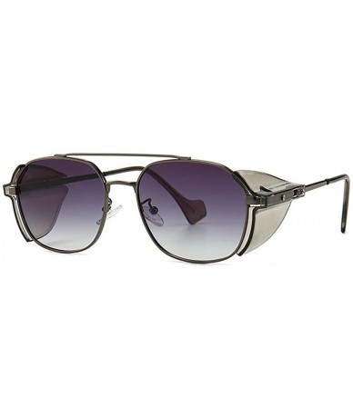 Round Vintage Punk Sunglasses Men Women Windproof Shield Visor 2020 Fashion Double Beam Metal Round Sunglasses - Grey - CO192...