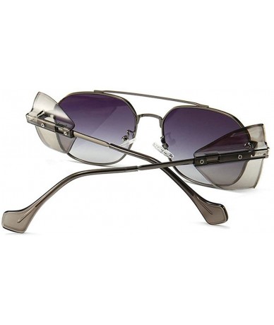 Round Vintage Punk Sunglasses Men Women Windproof Shield Visor 2020 Fashion Double Beam Metal Round Sunglasses - Grey - CO192...