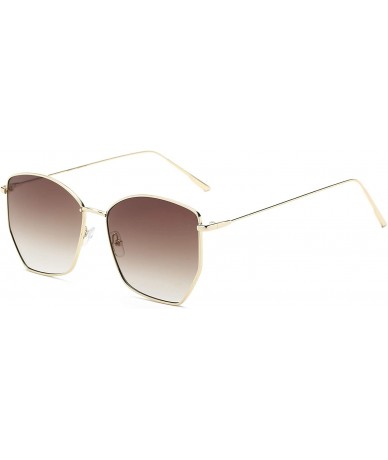 Cat Eye Women Metal Square Geometric Cat Eye Oversized Fashion Sunglasses - Brown - CK18IOWHM6M $23.44