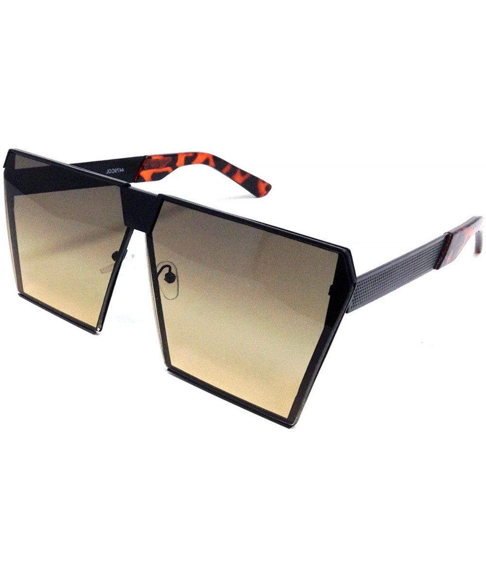 Square XXL Large Flat Top Oversized Square Shield Sunglasses - Black & Tortoise - C818M5509GR $19.94