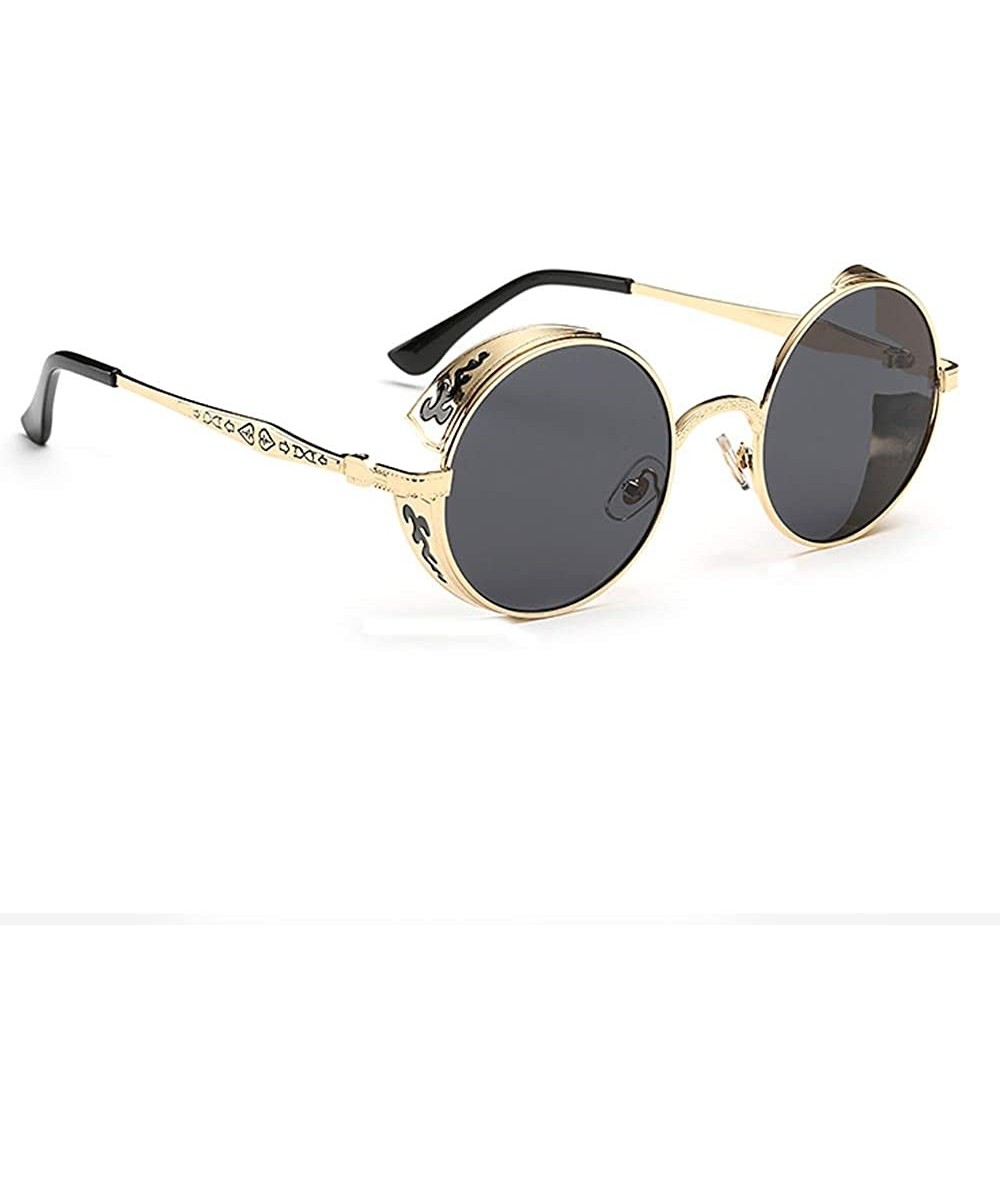 Square Steampunk Sunglasses - Retro Women Mens Round Punk Glasses UV400 - Gold Frame Grey Lens - CM190EA7LRD $10.09
