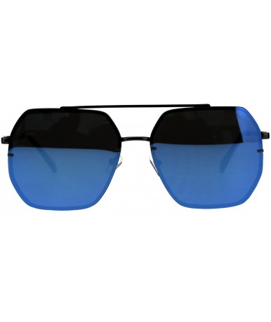 Oversized Mens Rimless Oversize Designer Fashion Metal Rim Mirror Lens Sunglasses - Gunmetal Blue - CY18D9HOOU4 $26.77