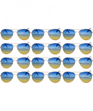 Oval 12 Pirs Wholesale Classic Aviator Style Sunglasses Colored Metal Colored Lens - .12_pairs_gold_frame_blue-yellow - CT18C...