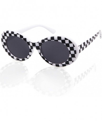 Goggle Sunglasses Unisex Kurt Cobain Glasses Bold Retro Oval Mod Clout Goggles - E-checkered/Gray - C518CQZTU3G $19.84