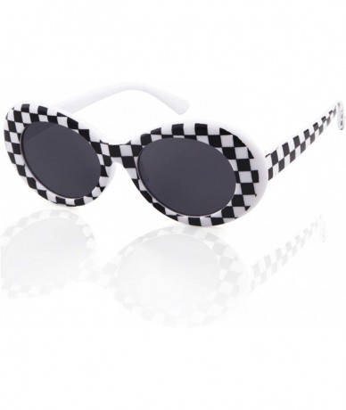 Goggle Sunglasses Unisex Kurt Cobain Glasses Bold Retro Oval Mod Clout Goggles - E-checkered/Gray - C518CQZTU3G $10.16