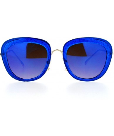 Square Glitter Sparkle Sunglasses Womens Square Frame Pop Bling Fashion Mirror Lens - Blue (Blue Mirror) - C9187NGL9RI $26.16