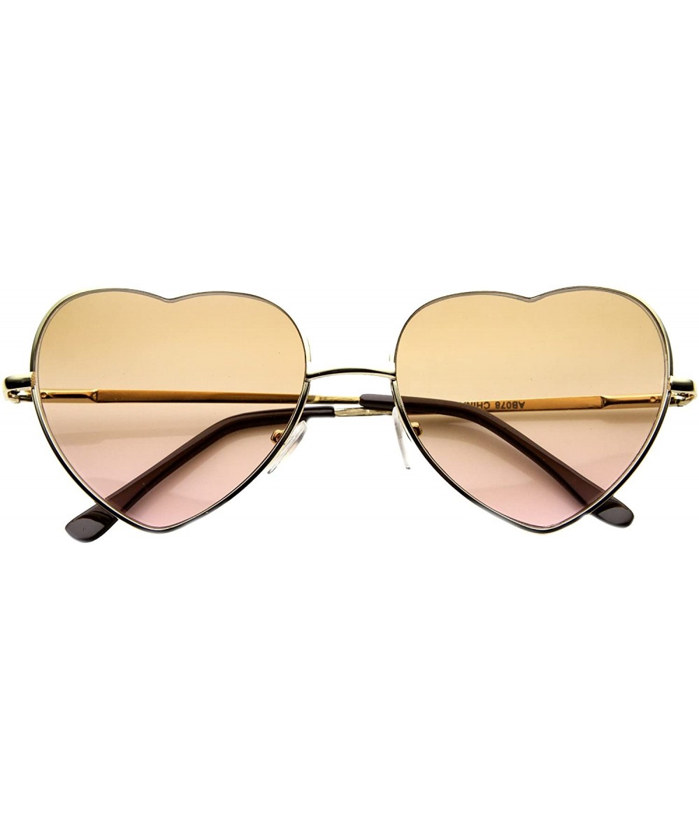Round Small Thin Metal Heart Shaped Frame Cupid Sunglasses (Gold Rose) - CF11V0Q3EQR $10.09