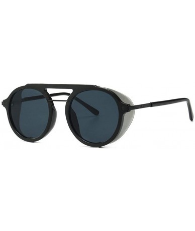 Round Fashion Round frame Lady Brand Designer punk style glasses Vintage men Anti-wind sunglasses UV400 - Black - CS18S56TUZE...