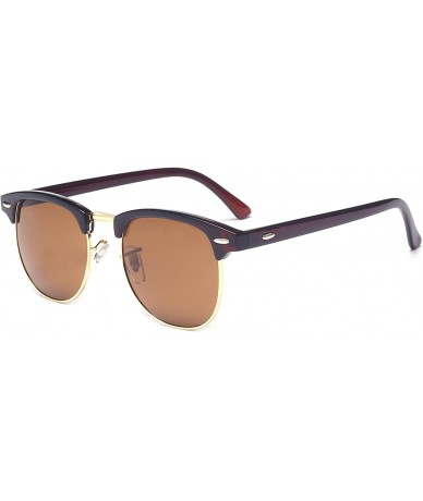 Oversized Vintage Retro Classic Half Frame Horn Rimmed Clear Lens Glasses - S2 Brown Polarized - C012F3CZ0RT $18.86