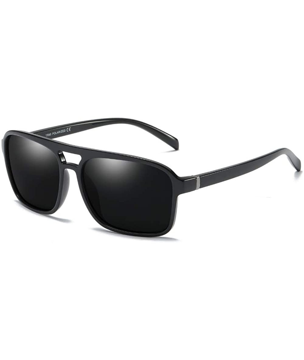 Oversized 59mm Men Sunglasses Polarized 80s Classic Square Aviator Frame TR90 Big Glasses - Black - CM18OX7A4S8 $18.45