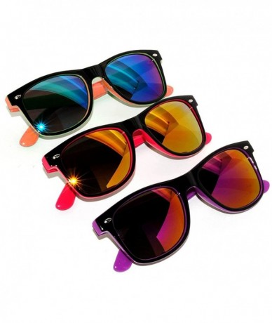 Rectangular New Fashion Retro 2 Tone Vintage Sunglasses Mirror Lens 3 Pack - 01 -Purple/Red/Orange - 3 Pairs - CL11NRUWGQ3 $8.47