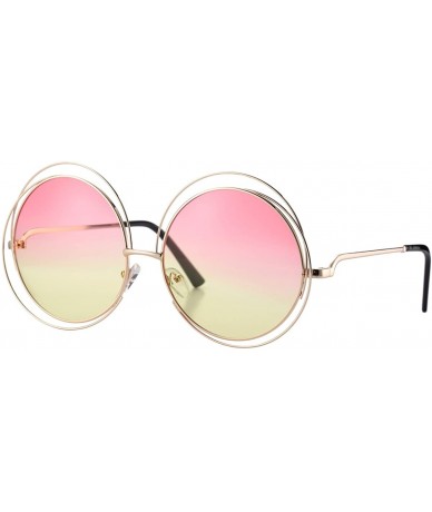 Round Women's Double Circle Metal Wire Frame Oversized Round Sunglasses - Pink/Yellow Gradient - CR12NZXF68B $14.28