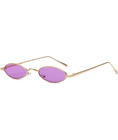 Rimless Vintage Slender Oval Sunglasses Small Metal Frame Candy Colors Sunglasses - Gloden-purple - C718DNADWU7 $8.51