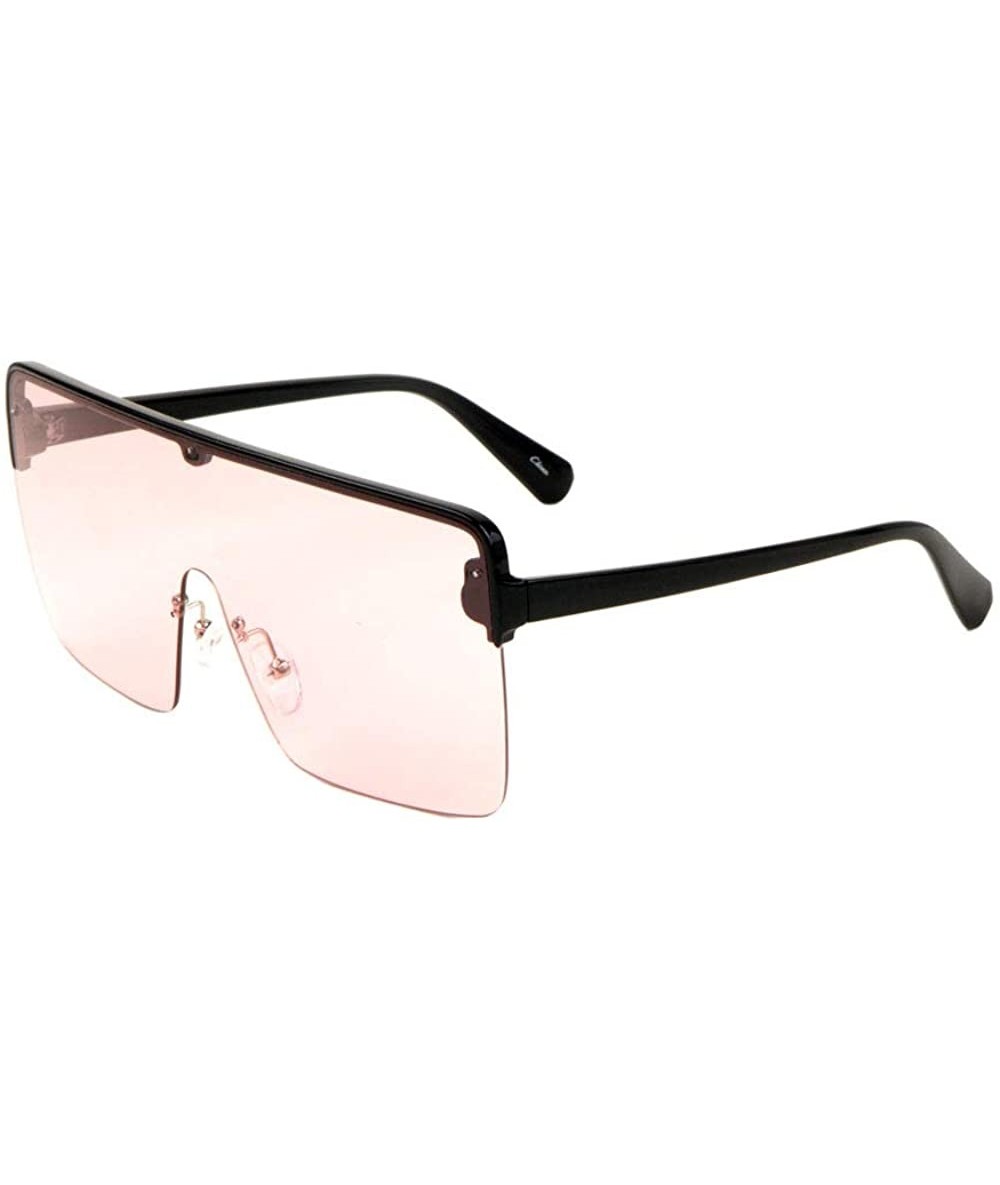 Shield Rimless Rectangular One Piece Lens Shield Flat Top Sunglasses - Pink - CL197ZZT76D $10.53