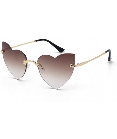 Oversized Clout Goggle Heart Shape Sunglasses Rimless Lens Vintage Cat Eye Mod Style Retro Shades - Coffee - CX18UDCW4QM $20.94