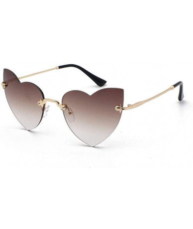 Oversized Clout Goggle Heart Shape Sunglasses Rimless Lens Vintage Cat Eye Mod Style Retro Shades - Coffee - CX18UDCW4QM $8.89