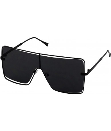 Aviator Oversized Flat Top Square VINTAGE RETRO SHIELD VISOR Style Aviator SUNGLASSES - Black - C018M2WQDCW $11.84