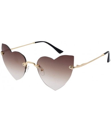 Oversized Clout Goggle Heart Shape Sunglasses Rimless Lens Vintage Cat Eye Mod Style Retro Shades - Coffee - CX18UDCW4QM $8.89