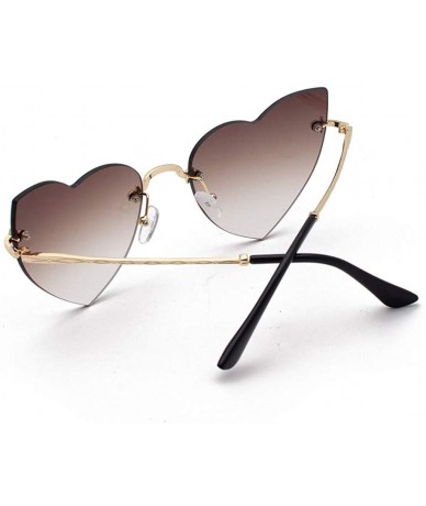 Oversized Clout Goggle Heart Shape Sunglasses Rimless Lens Vintage Cat Eye Mod Style Retro Shades - Coffee - CX18UDCW4QM $8.89