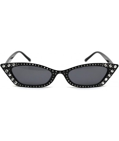 Cat Eye Womens Large Rhinestone Rectangular Cat Eye Plastic Sunglasses - All Black - CT18XOTNW73 $10.12