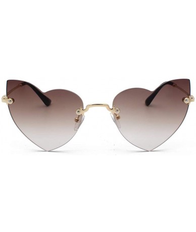 Oversized Clout Goggle Heart Shape Sunglasses Rimless Lens Vintage Cat Eye Mod Style Retro Shades - Coffee - CX18UDCW4QM $8.89