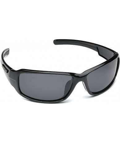 Sport Driving Fishing Polarized Wrap Around Sports Sunglasses - Black - CX11OXK1N5L $13.46