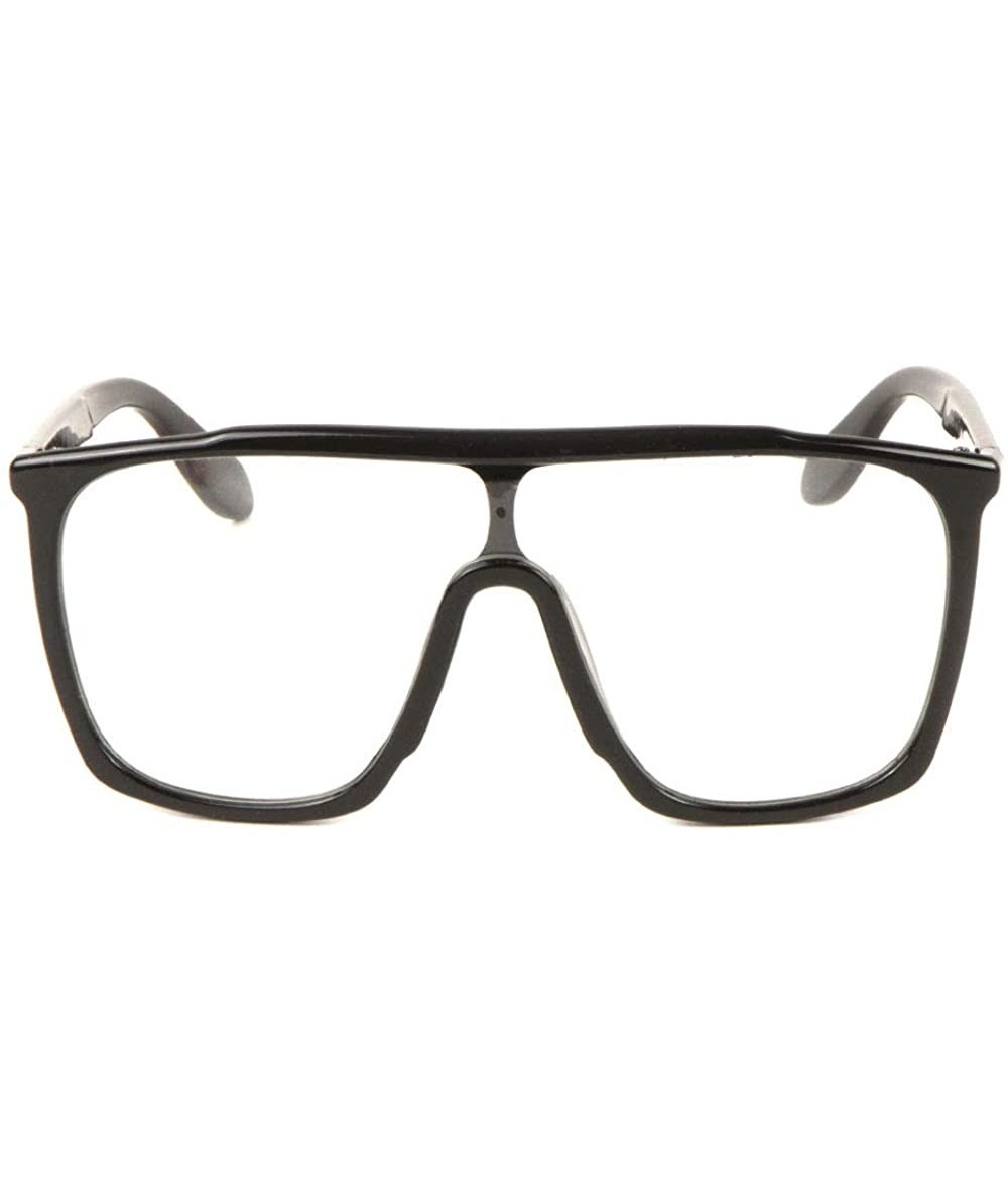 Clear Flat One Piece Shield Lens Square Sunglasses - Black