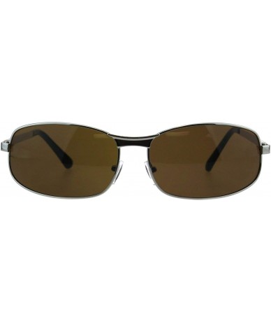 Rectangular Mens Fashion Sunglasses Oval Rectangular Metal Frame Spring Hinge - Silver (Brown) - C318OCR9I2U $9.11