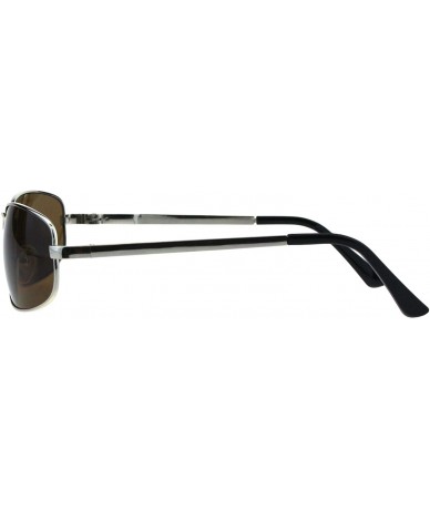 Rectangular Mens Fashion Sunglasses Oval Rectangular Metal Frame Spring Hinge - Silver (Brown) - C318OCR9I2U $9.11