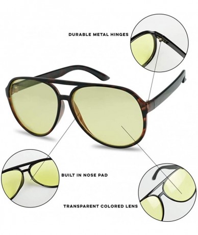 Aviator Oversize Night Vision Aviator Glasses Anti Glare Reduction Enhancing Yellow Lenses - Black Frame - Yellow - C518HTHRM...