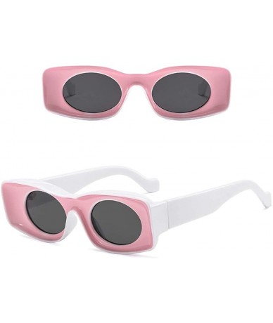 Rectangular Rectangle Thick Frame Fashion Sunglasses Funky - Pink Front- White - CI1992I89S0 $10.62