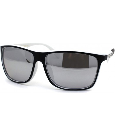Sport Mens Mirror Lens Oversize Sport Horn Rim Sunglasses - Black White Silver Mirror - C41979YKG4Z $11.87
