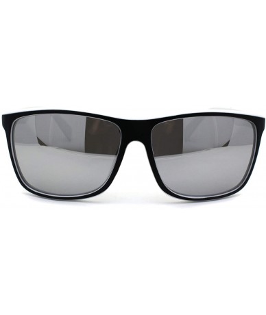 Sport Mens Mirror Lens Oversize Sport Horn Rim Sunglasses - Black White Silver Mirror - C41979YKG4Z $11.87