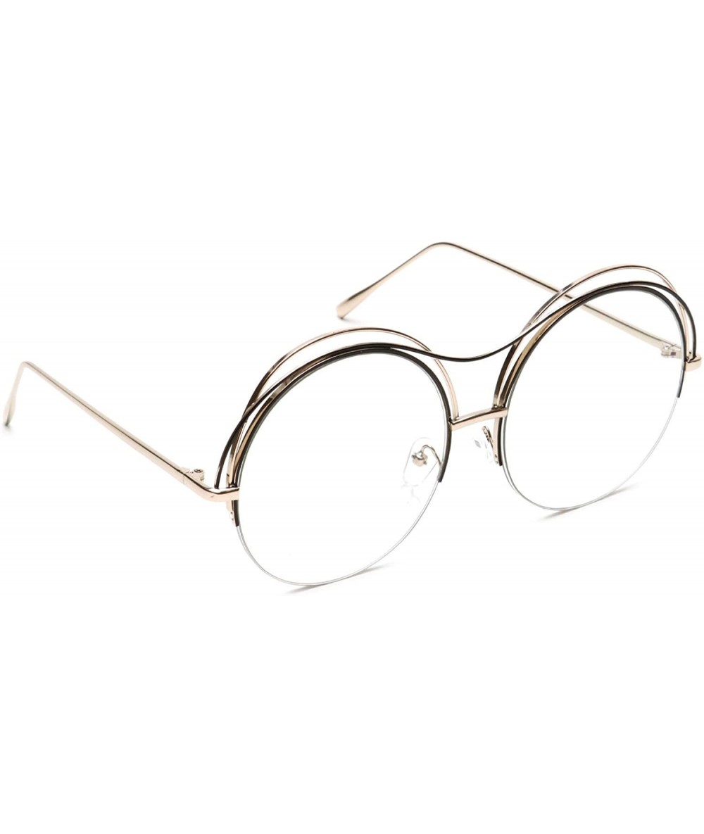 Oversized Oversized Round Sunglasses Metal Wire Semi Rimless Eyeglasses - Gold Frame + Clear Lens - CA18EMGI3QH $12.18