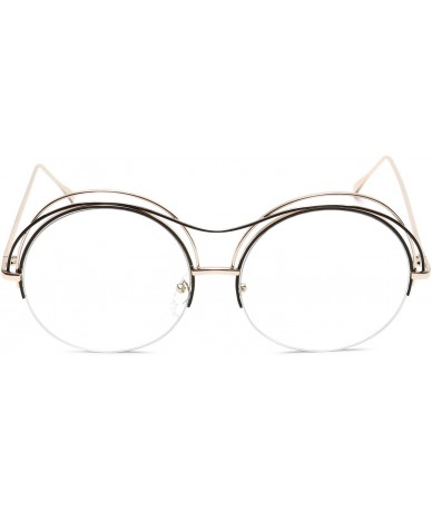Oversized Oversized Round Sunglasses Metal Wire Semi Rimless Eyeglasses - Gold Frame + Clear Lens - CA18EMGI3QH $12.18