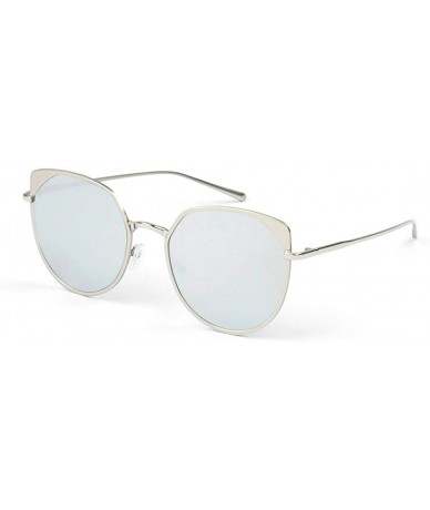 Cat Eye Cat Eye Mirrored Flat Lenses Street Fashion Metal Frame Women Sunglasses A17 - Silver - Platinum - CI18QEIRYIU $16.91