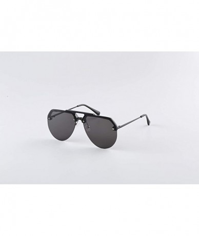 Rimless Women's Sunglasses - Oversized Half Frame Cat Eyes Transparent Lens Novelty Sunglasses for Women New - Grey - CQ18SL3...