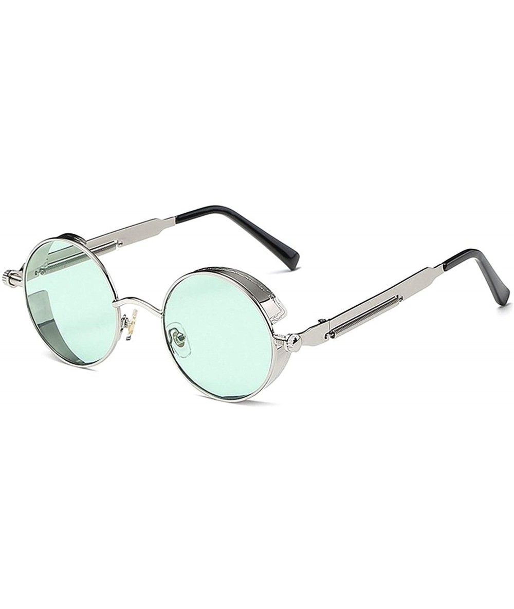 Round KATCOCO Retro Round Circle Steampunk Sunglasses WITH CASE Metal Alloy for Women Men - Silver Frame Green Lens - CF18R83...