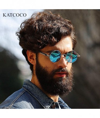 Round KATCOCO Retro Round Circle Steampunk Sunglasses WITH CASE Metal Alloy for Women Men - Silver Frame Green Lens - CF18R83...