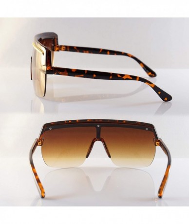 Shield Metal Chain Flat Top Hip Hop Bold Nose Half Rim Shield Sunglasses A280 - Tortoise Brown - CC18T8232MU $14.08