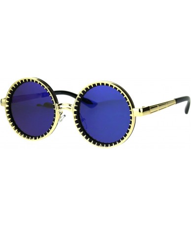 Round Steampunk Fashion Sunglasses Round Circle Spiked Frame Mirror Lens - Gold (Blue Mirror) - C3189XI26KM $12.23